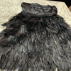 Black satin feather cocktail dress